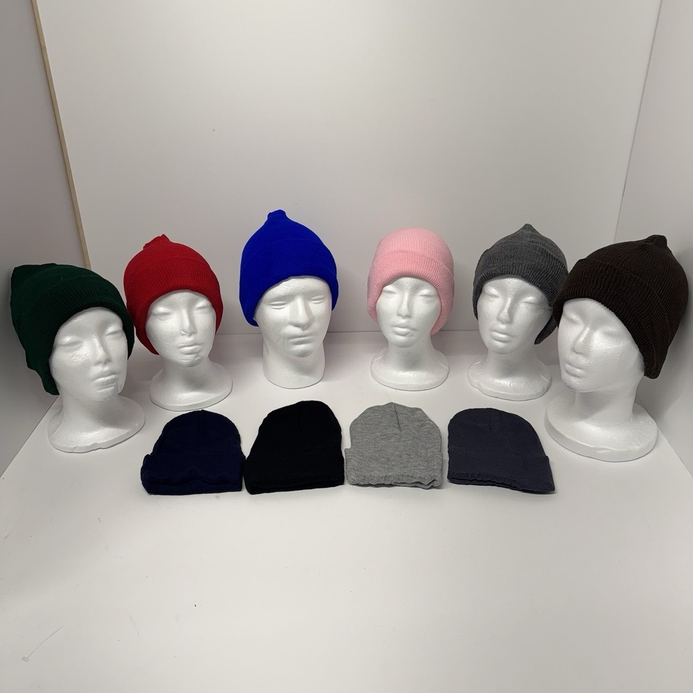 Men's Beanie Hats Lot of 10, Multicolor Assorted Solid One Size